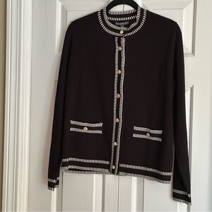 Adrianna Papell Black Cardigan with White Trim Golden buttons Classic NWT Dressy